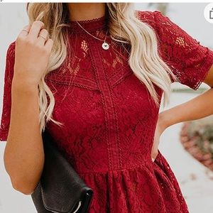 BRAND NEW Red Lace Peplum Top